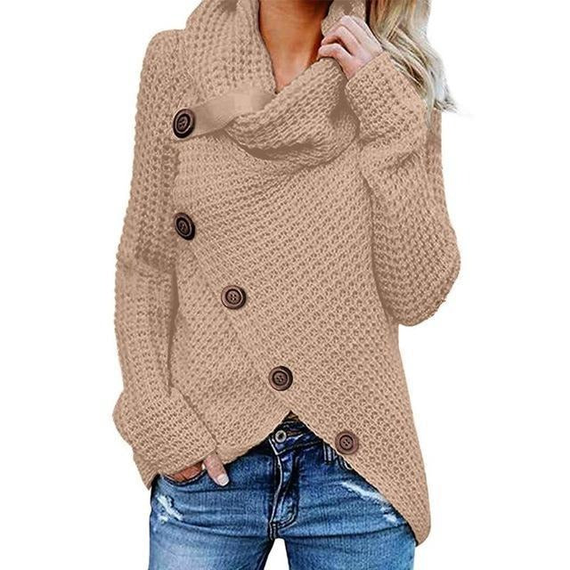Damenwolle-Sweater Relaxed Fit Waffelstrick Asymmetrisch