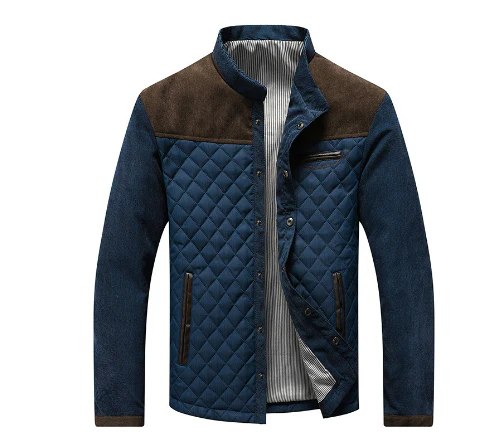 Herren Steppjacke Wildlederbesatz Reguläre Passform Schwarz - Norvielle