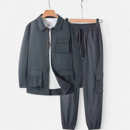 Herren Arbeitshemd & Jogger Set mit Kordelzug und Multi-Taschen