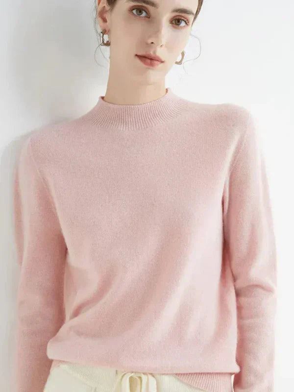 Norvielle Damen Pullover Sweatshirt Wollmischung Langärmlig Rippkragen - Norvielle