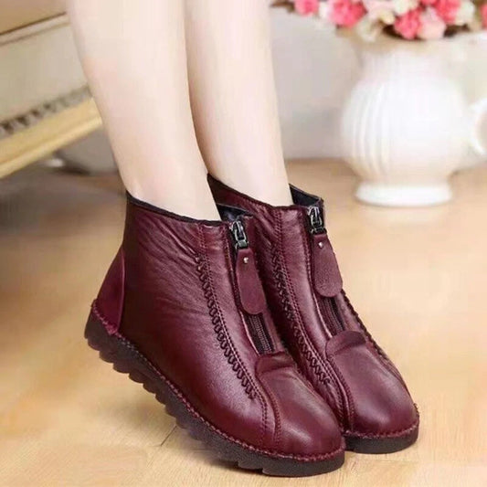 Damen Stiefeletten Lederlook Frontreißverschluss Chunky-Sohle Lässig - Norvielle