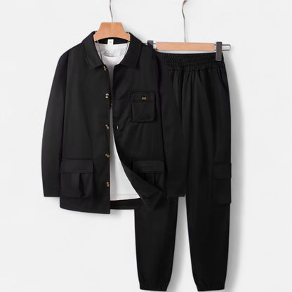 Herren Arbeitshemd & Jogger Set mit Kordelzug und Multi-Taschen