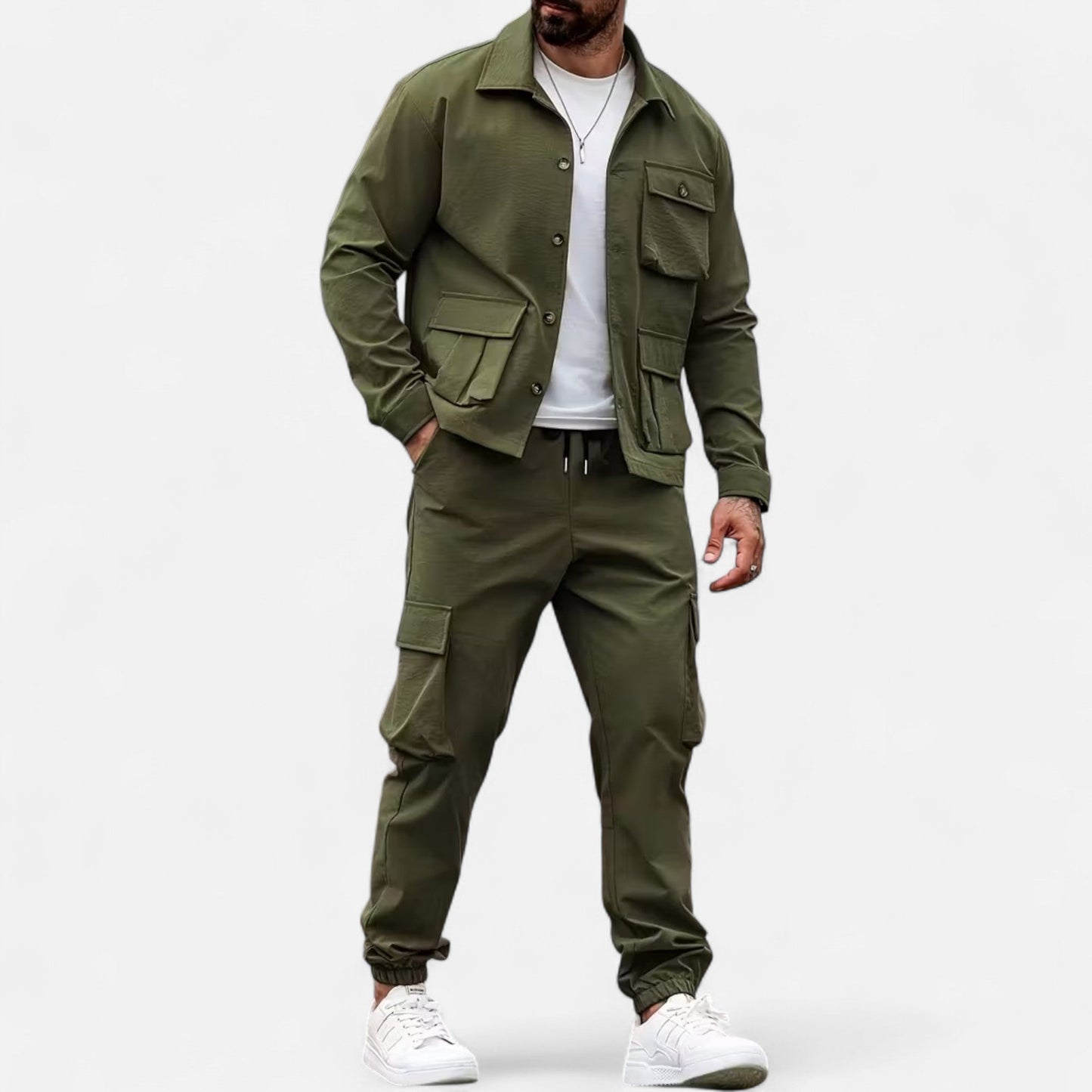 Herren Arbeitshemd & Jogger Set mit Kordelzug und Multi-Taschen - Norvielle