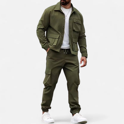 Herren Arbeitshemd & Jogger Set mit Kordelzug und Multi-Taschen - Norvielle