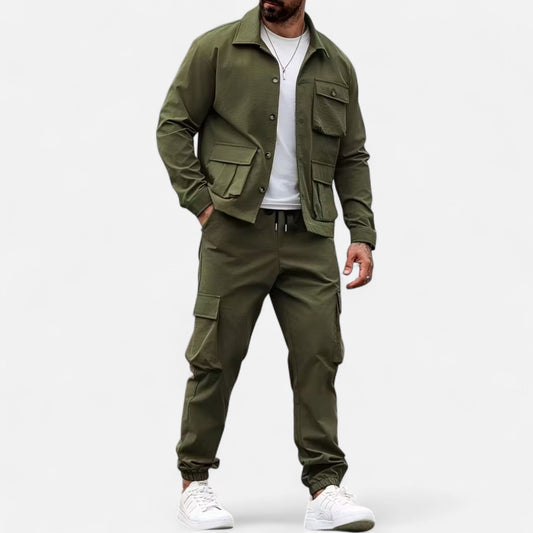 Herren Arbeitshemd & Jogger Set mit Kordelzug und Multi-Taschen - Norvielle