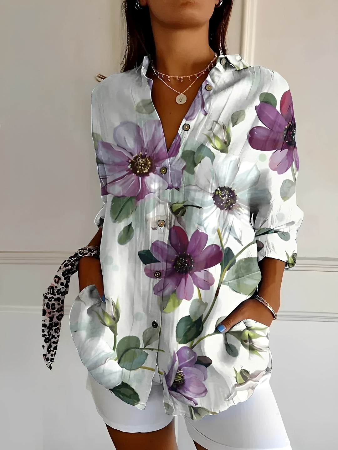 Damenbluse Chantelle Mit Knöpfen Blume Weiss