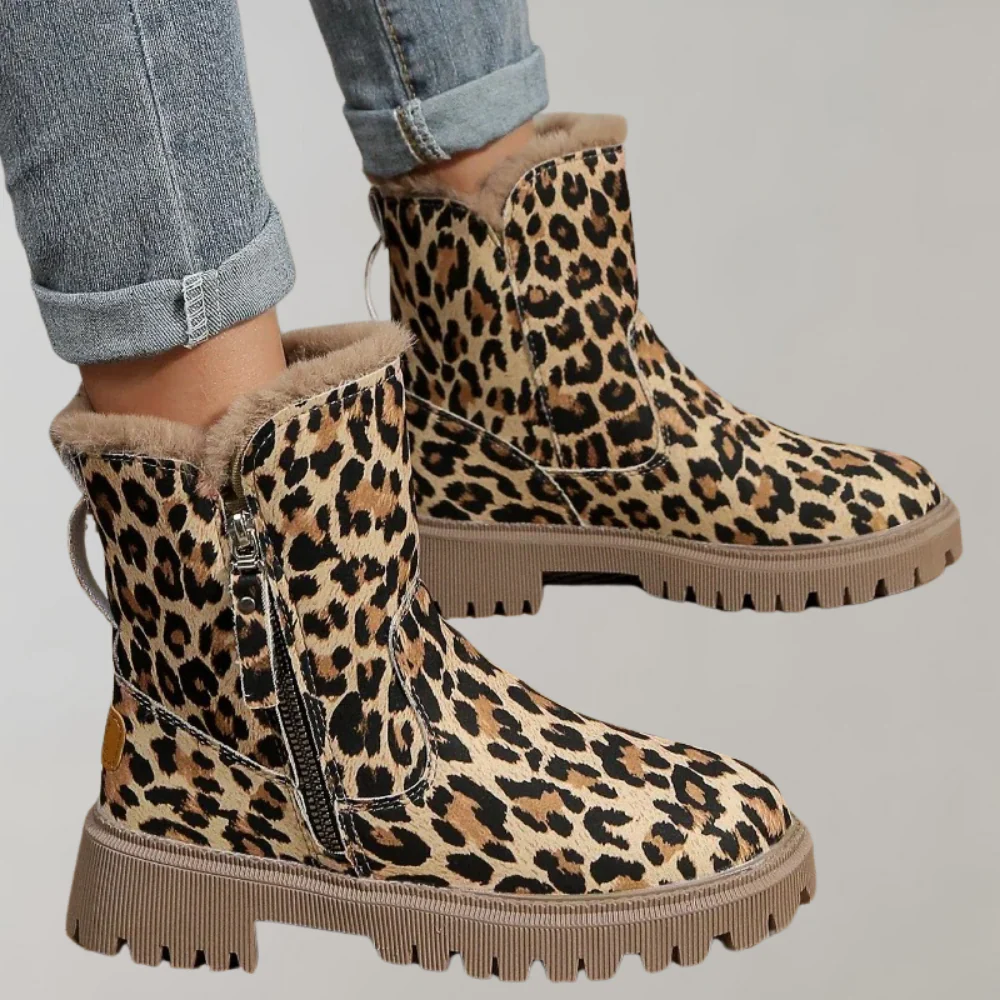 Damen Knöchelhohe Stiefel Plüschfutter Seitenreißverschluss Schwarz - Norvielle