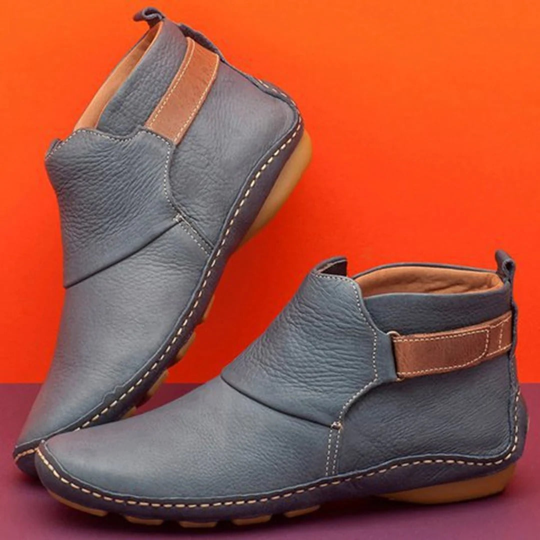 Damen Stiefeletten Glattleder Runde Spitze Riemen