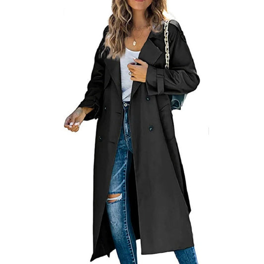 Herren Trenchcoat Doppelreiher Relaxed Fit Lang Schwarz - Norvielle