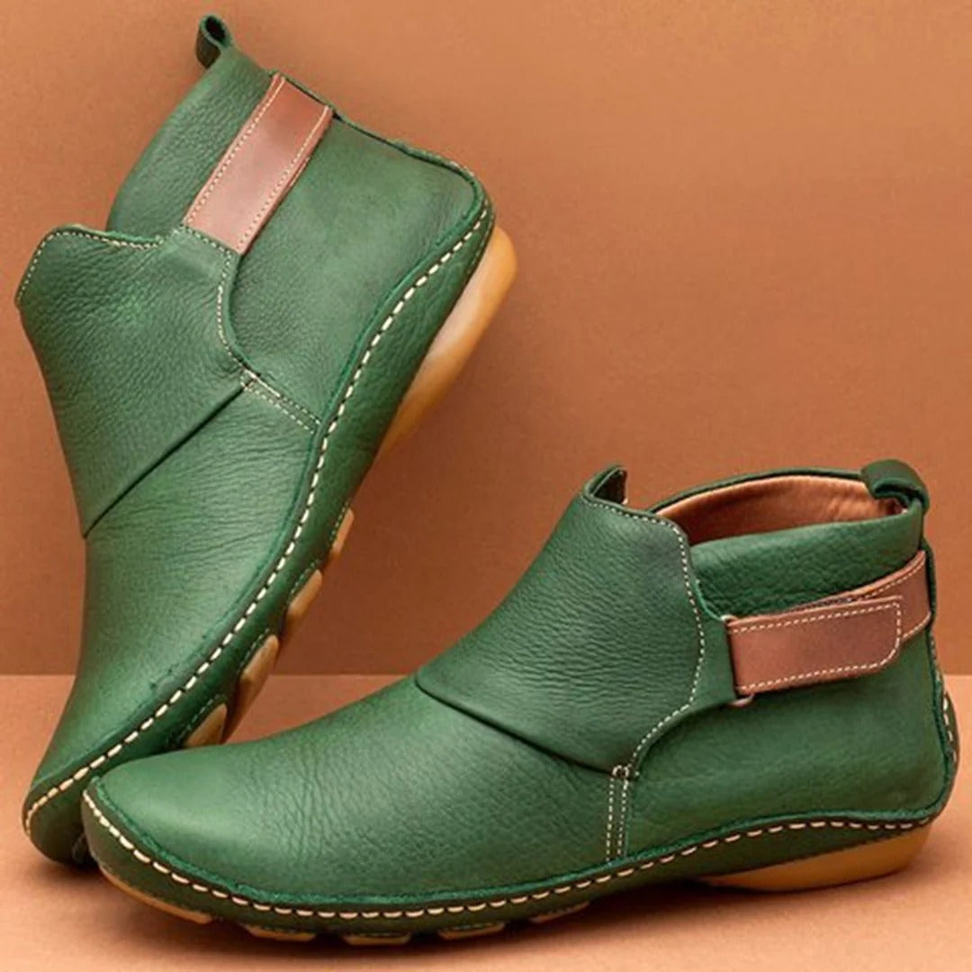 Damen Stiefeletten Glattleder Runde Spitze Riemen