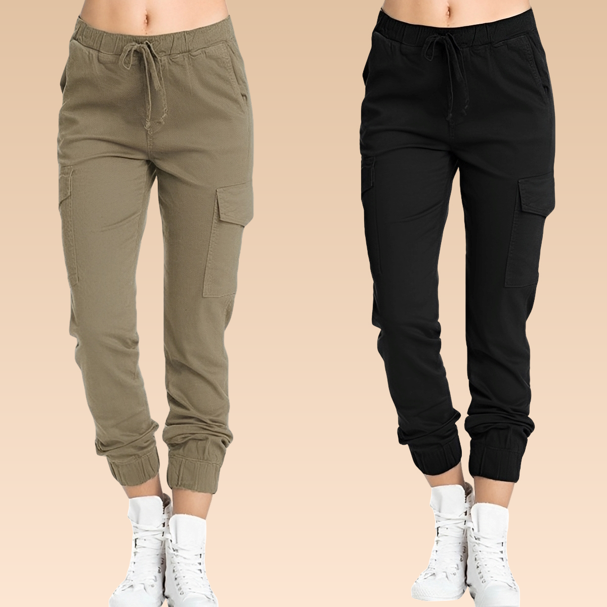 Zendi Damen Cargo-Hose Elegant Taillierte Beige