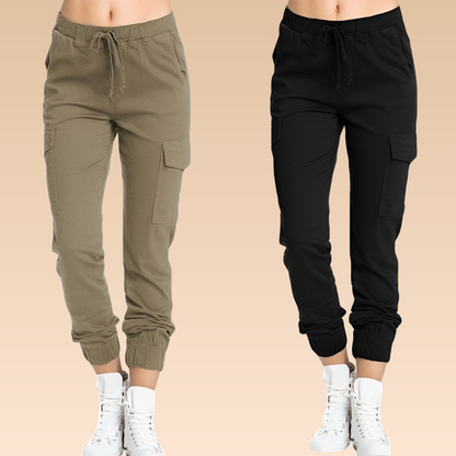 Zendi Damen Cargo-Hose Elegant Taillierte Beige