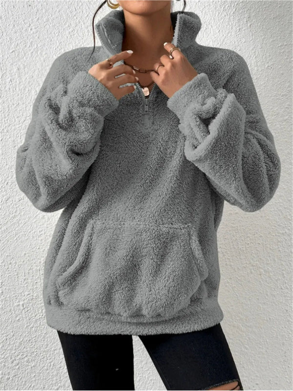 Herren Fleece-Sweatshirt Lockere Passform Stehkragen Reißverschluss