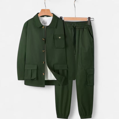 Herren Arbeitshemd & Jogger Set mit Kordelzug und Multi-Taschen