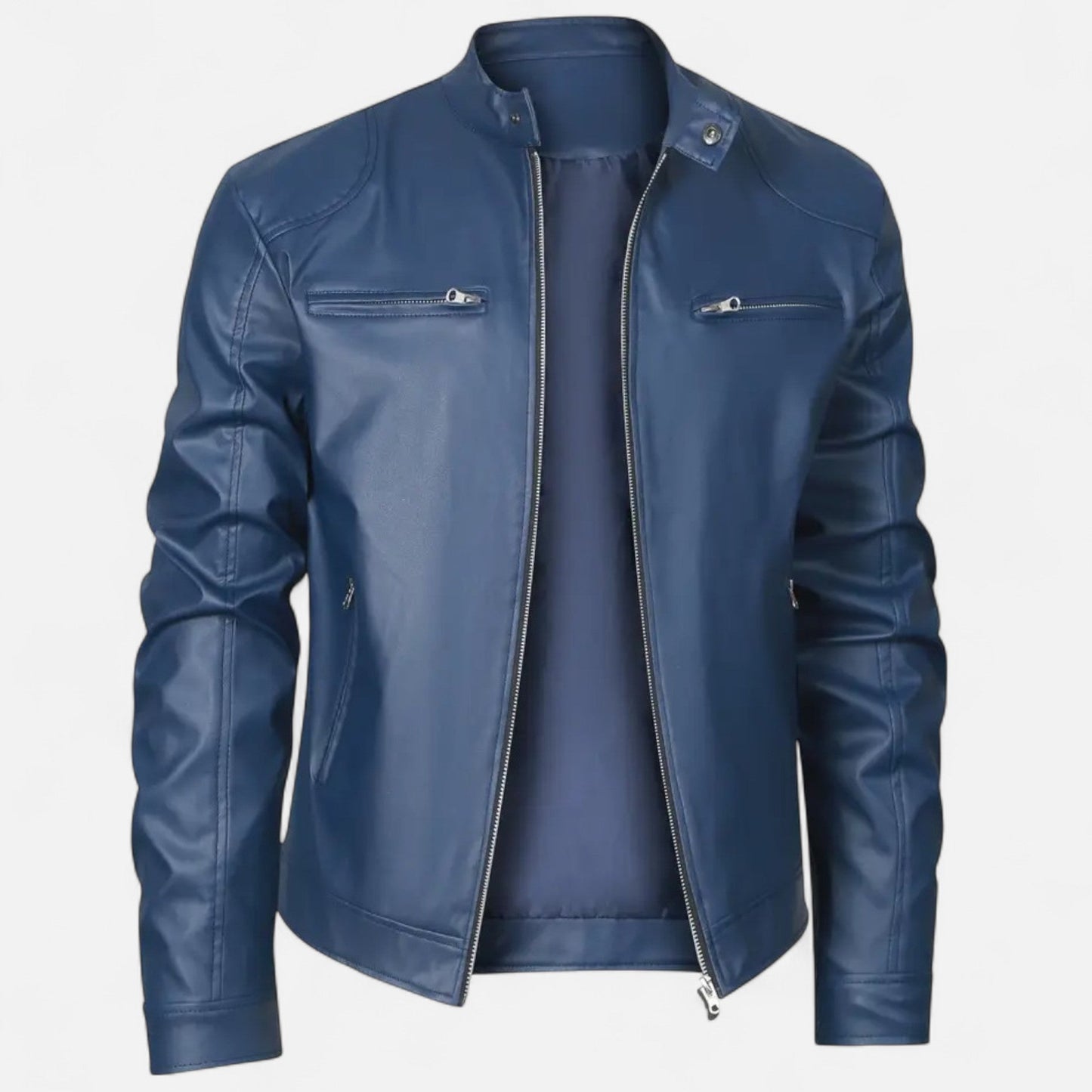 Herren Lederjacke Biker Style Reißverschluss