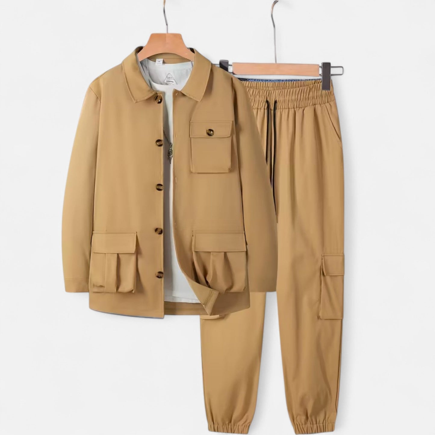 Herren Arbeitshemd & Jogger Set mit Kordelzug und Multi-Taschen