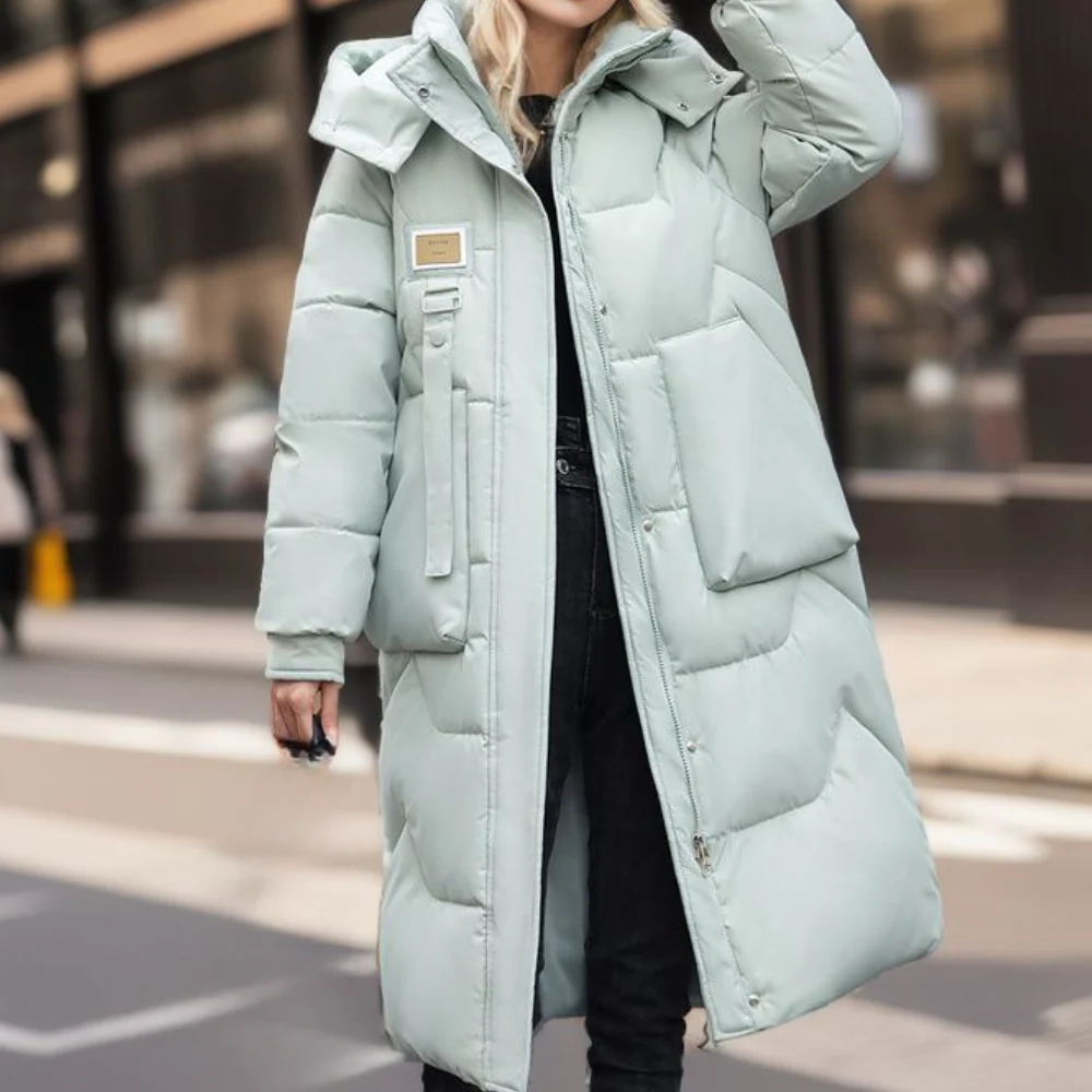 Damen Winter Trenchcoat Lang Gepolstert mit Kapuze