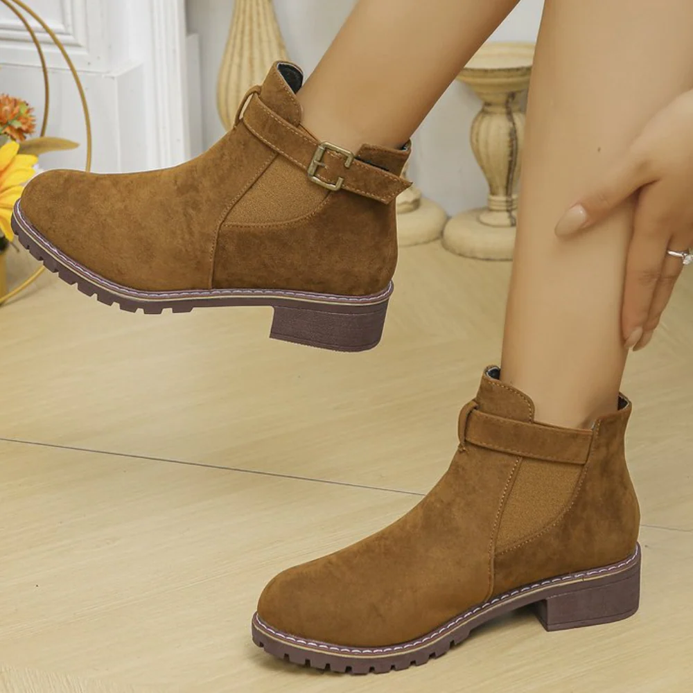 Damen Stiefeletten Wildleder Schnallenriemen Elastisch
