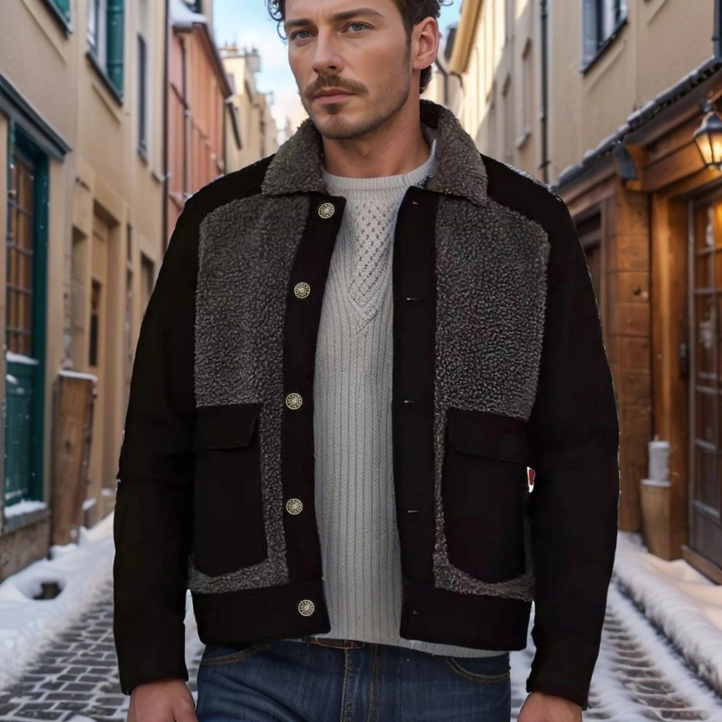 Herren Truckerjacke Raphael Regular Fit Sherpa Kragen Hüftlang - Norvielle