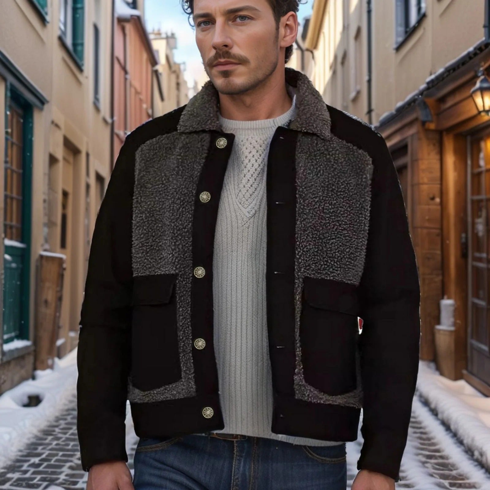 Herren Truckerjacke Raphael Regular Fit Sherpa Kragen Hüftlang - Norvielle