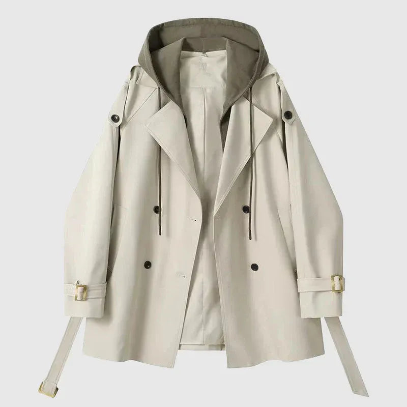 Damen Trenchcoat Oversized Baumwolle Mit Kapuze