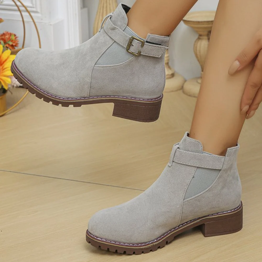 Damen Stiefeletten Wildleder Schnallenriemen Elastisch