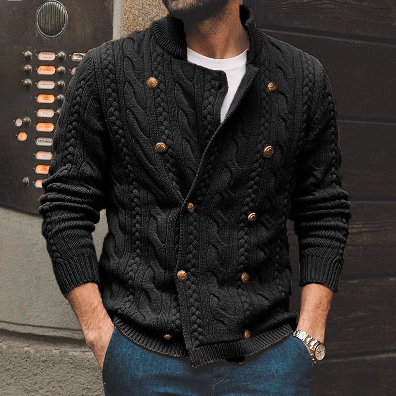 Herren Strickcardigan Zopfmuster Doppelreihe Knöpfe Beige - Norvielle