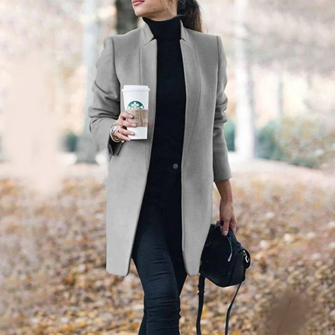 Damen Trenchcoat Taillierte Passform Woll Optik Knielang