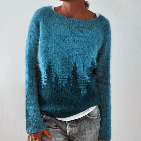 Wollpullover Damen Relaxed Fit Langarm Geometrisches Muster