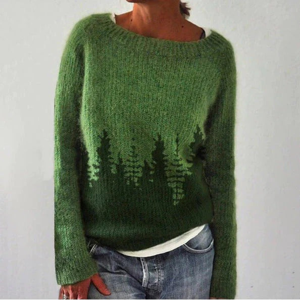 Wollpullover Damen Relaxed Fit Langarm Geometrisches Muster