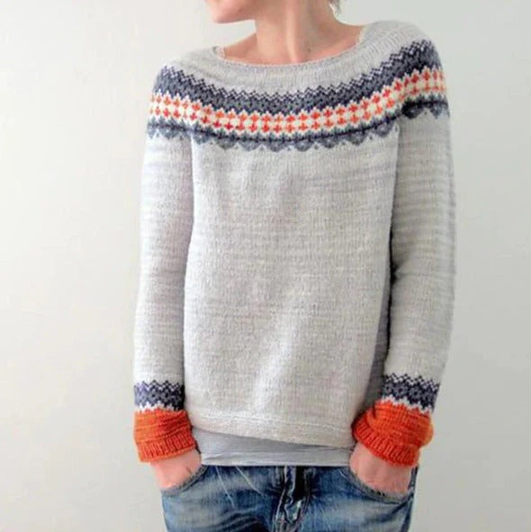 Wollpullover Damen Relaxed Fit Langarm Geometrisches Muster