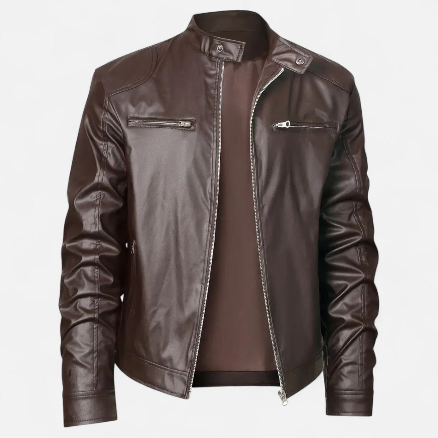 Herren Lederjacke Biker Style Reißverschluss