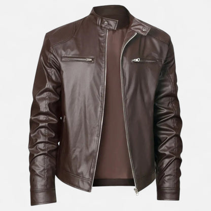 Herren Lederjacke Biker Style Reißverschluss