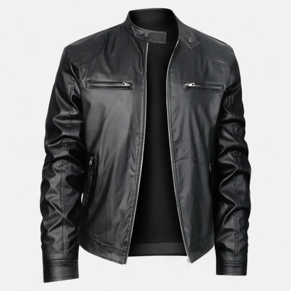 Herren Lederjacke Biker Style Reißverschluss Schwarz - Norvielle