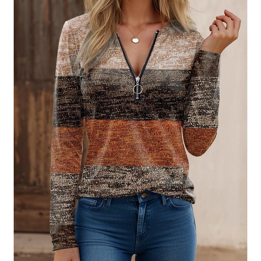 Herren Langarmshirt Strickstoff Reißverschlusskragen Streifenprint - Norvielle