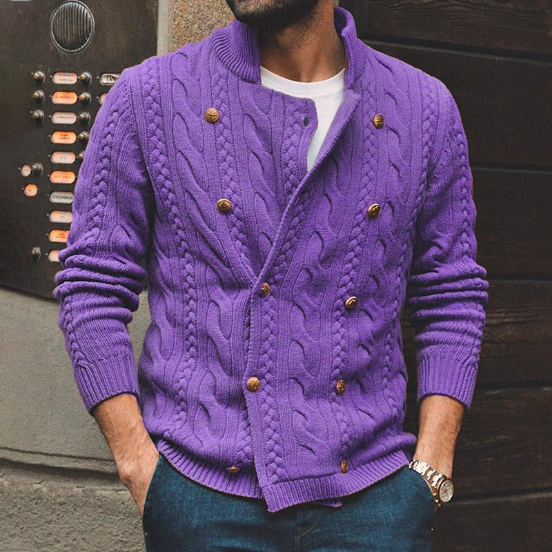 Herren Strickcardigan Zopfmuster Doppelreihe Knöpfe Beige