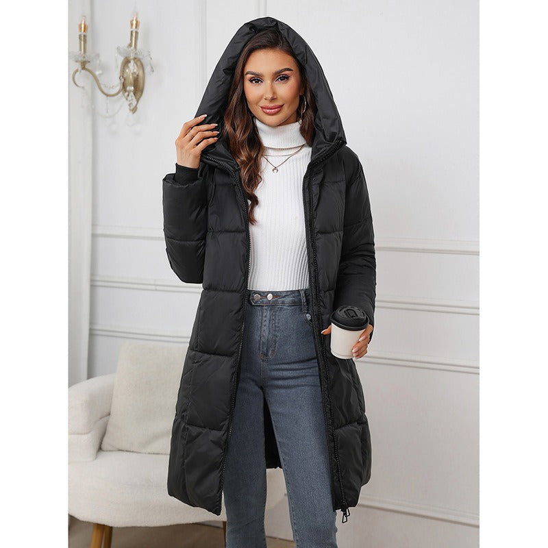 Damen Steppmantel Slim Fit Wattiert Halblang Schwarz - Norvielle