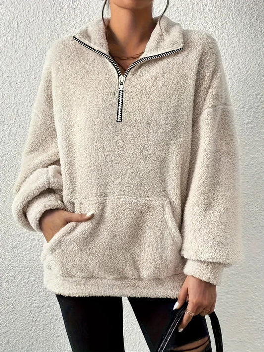 Herren Fleece Sweatshirt Übergröße Halber Reißverschluss Stehkragen - Norvielle