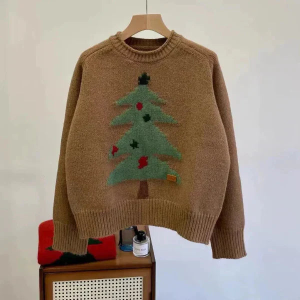 Damen Pullover Wollstrick Lockere Passform Rundhalsausschnitt