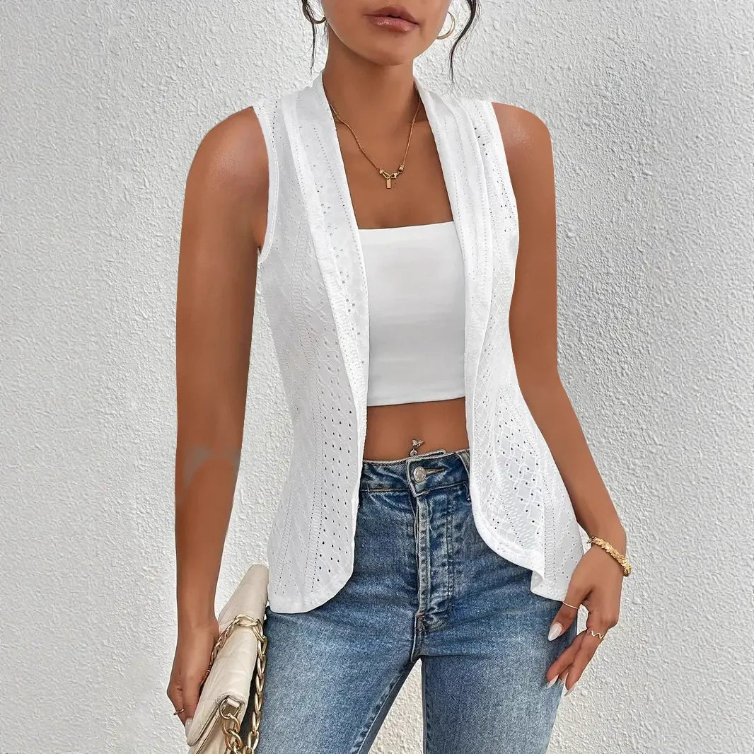 Damen Ärmellose Strickweste Slim Fit Strukturierter Jacquard - Norvielle