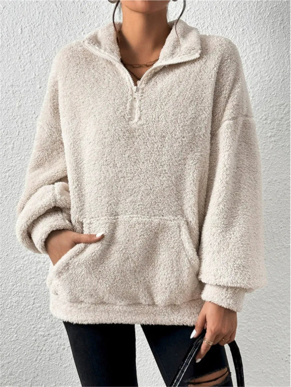 Herren Fleece-Sweatshirt Lockere Passform Stehkragen Reißverschluss