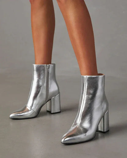 Damen Stiefeletten Kunstleder Spitz