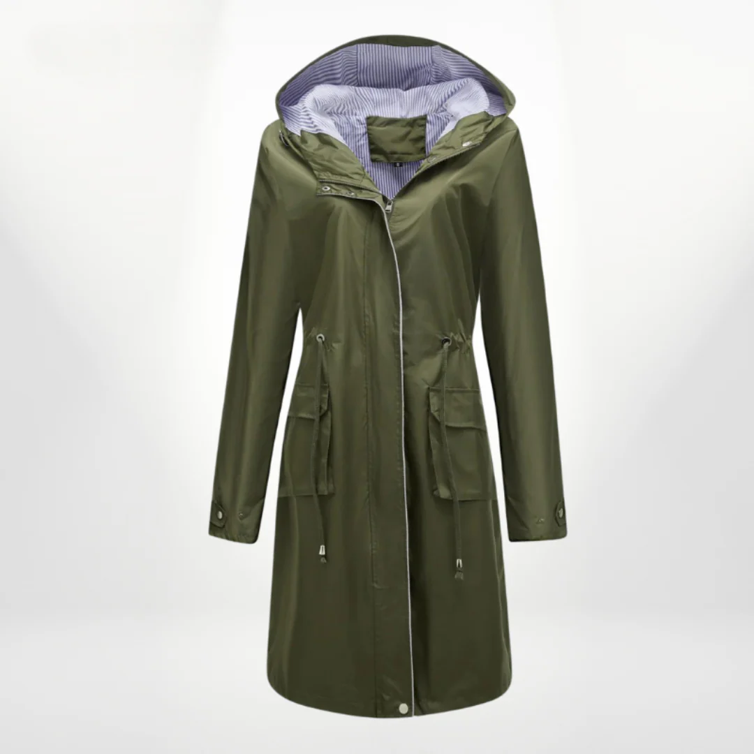 Damen Trenchcoat Slim Fit Wasserabweisend Mit Kapuze Knielang