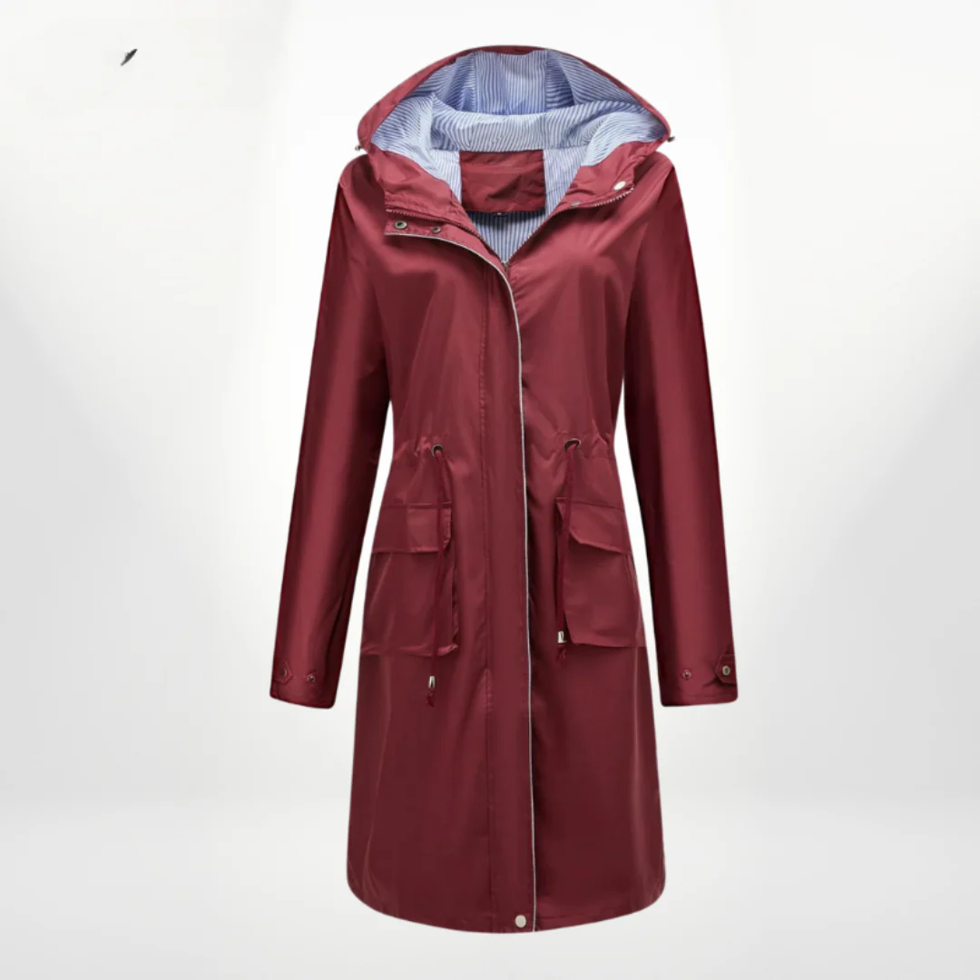Damen Trenchcoat Slim Fit Wasserabweisend Mit Kapuze Knielang