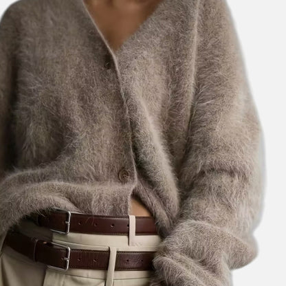 Damen Cardigan V-Ausschnitt Weich Solide Farbe Mit Knöpfen