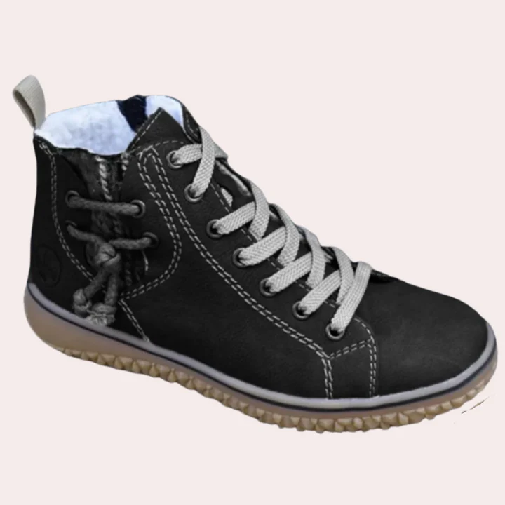 Damen Knöchelstiefel Glattes Leder Schnürsenkel Schwarz - Norvielle
