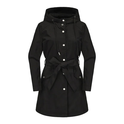 Damen Trenchcoat Locker Wasserabweisend Mit Kapuze Midi Länge
