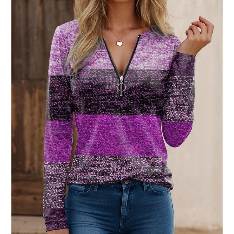 Herren Langarmshirt Strickstoff Reißverschlusskragen Streifenprint