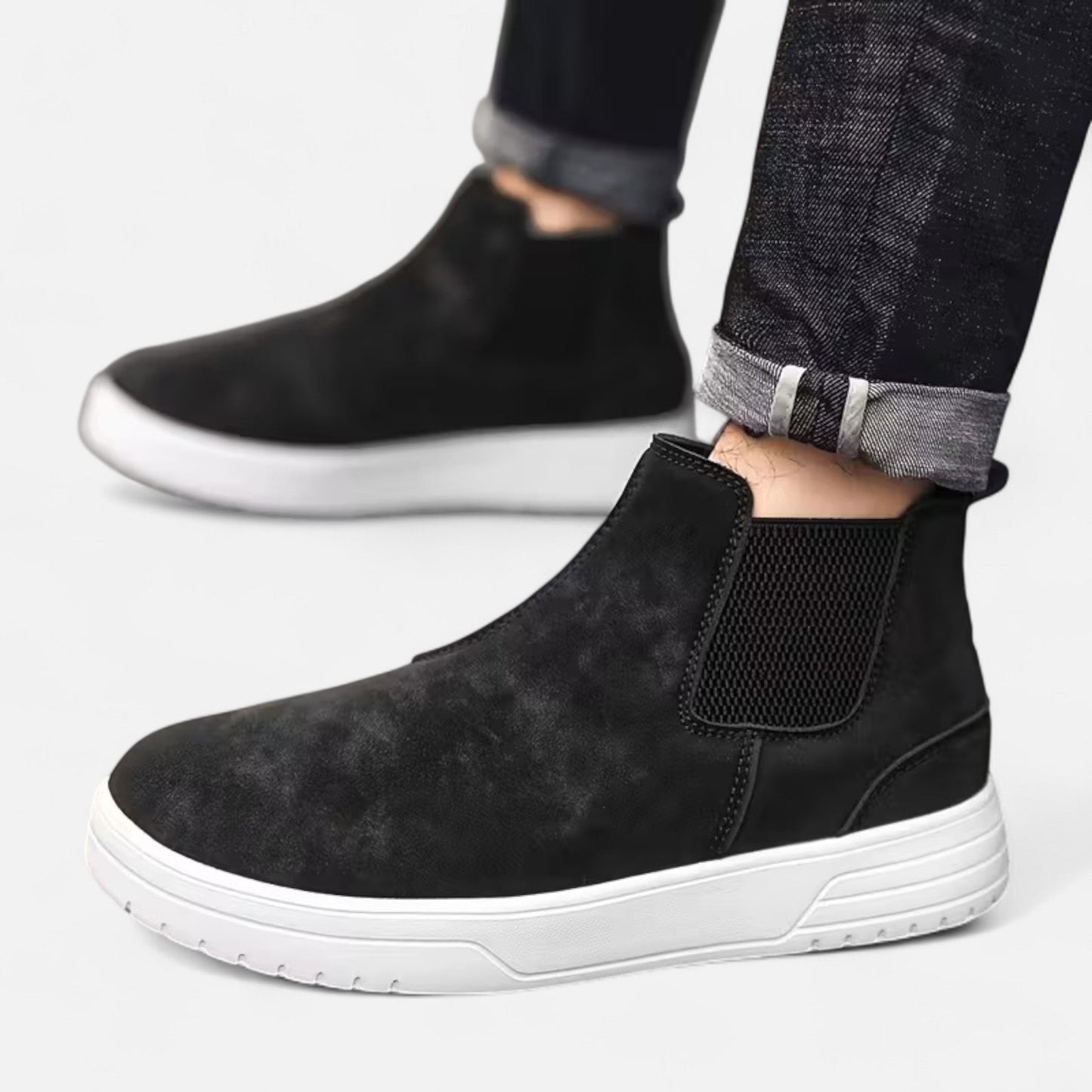 Herren Chelsea Boots Lederoptik Elastisch