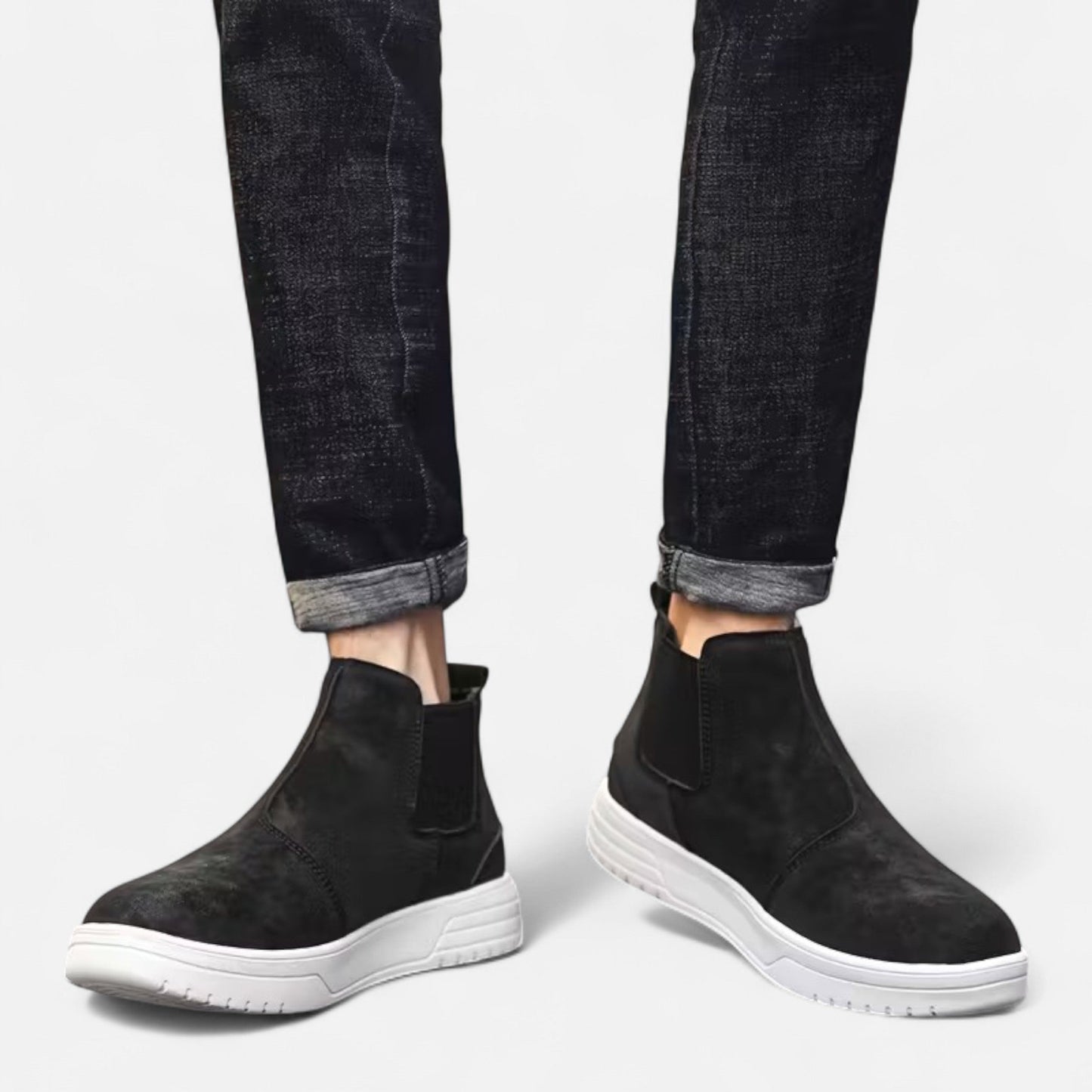 Herren Chelsea Boots Lederoptik Elastisch